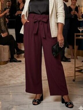 Torrid Burgundy Plum Wide Leg Self Tie Trousers Dressy Luxe Size 2 Plus